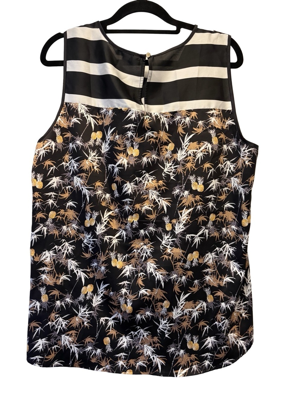Peter Som Women's L Mixed Print Floral Striped Silky Sleeveless Blouse - Picture 3 of 11